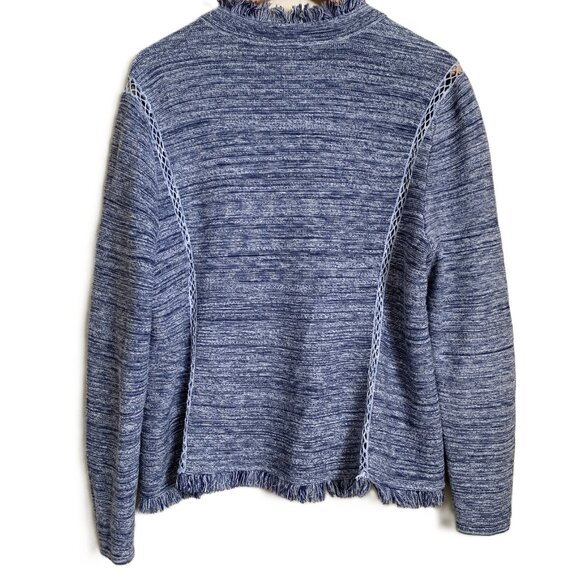 Chico’s Blue & White Fringe-Trim Woven Jacket – Size 2 - Picture 2 of 10